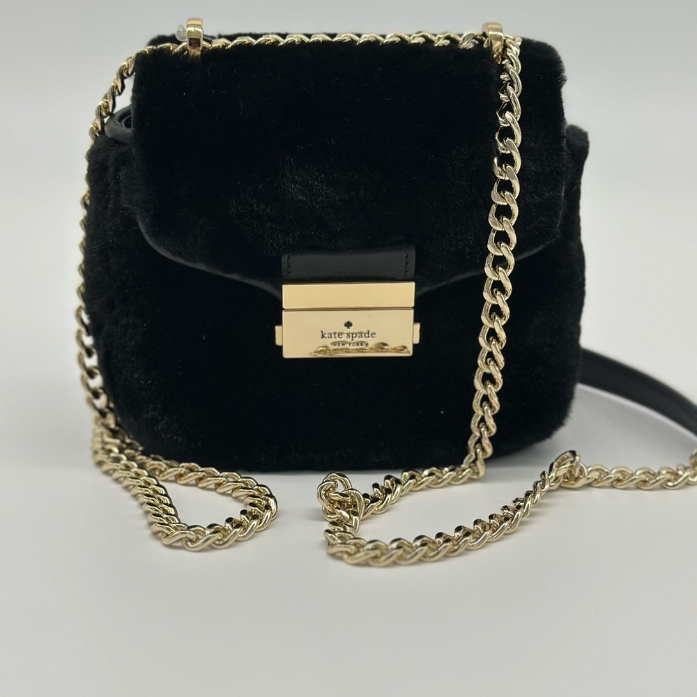 Kate Spade Black Fur Mini Bag with Gold Chain